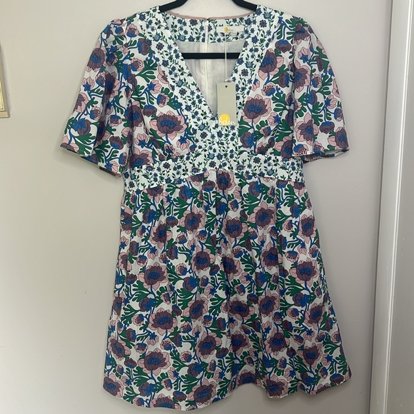 Boden V Neck Contrast Floral Dress Size 10 Petite - Picture 4 of 7